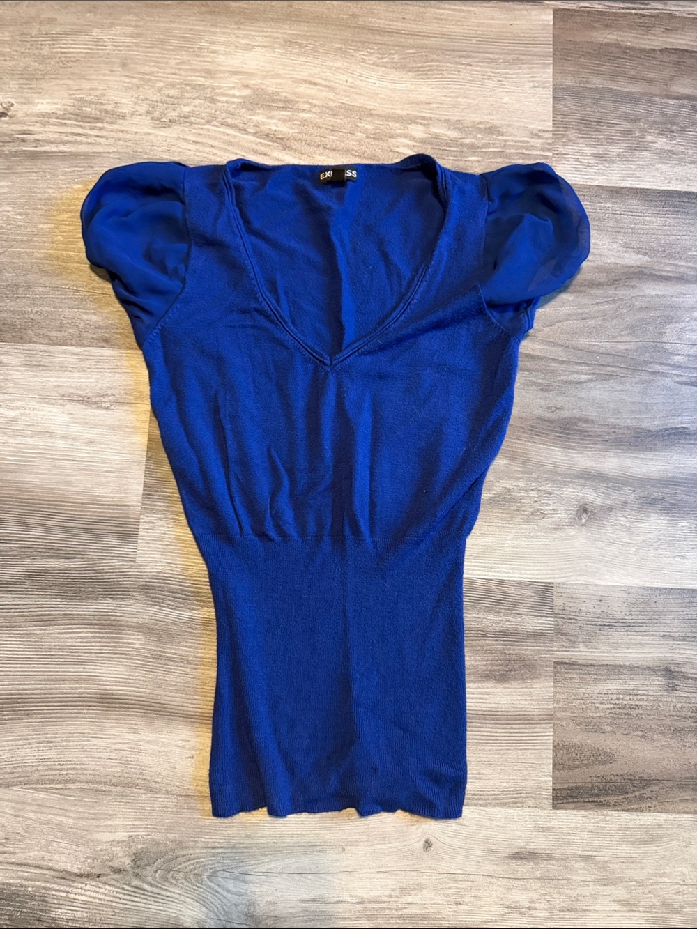 Express Royal Blue V-Neck Puff Sleeve Top